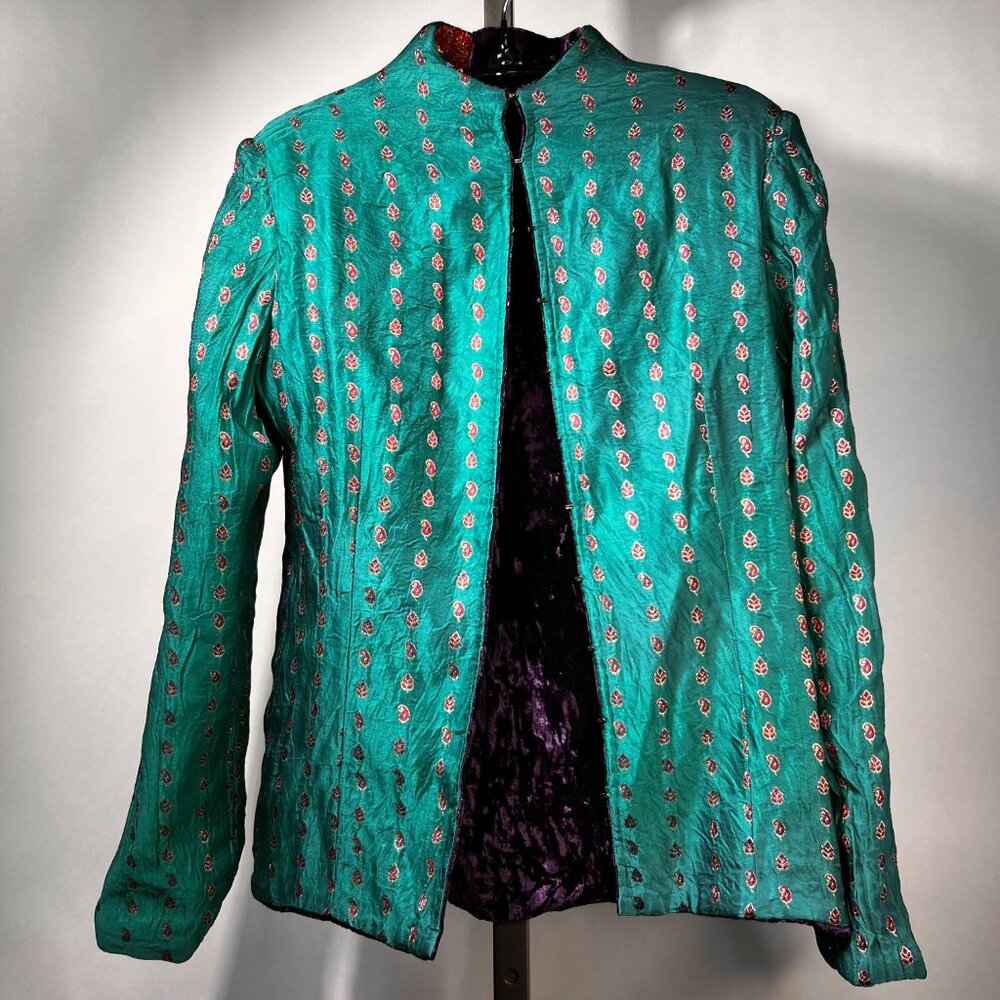 PAYAL JAIN OOAK Purple Crushed Velvet & Orange Embroidered/Embellished Jacket M - Picture 7 of 9